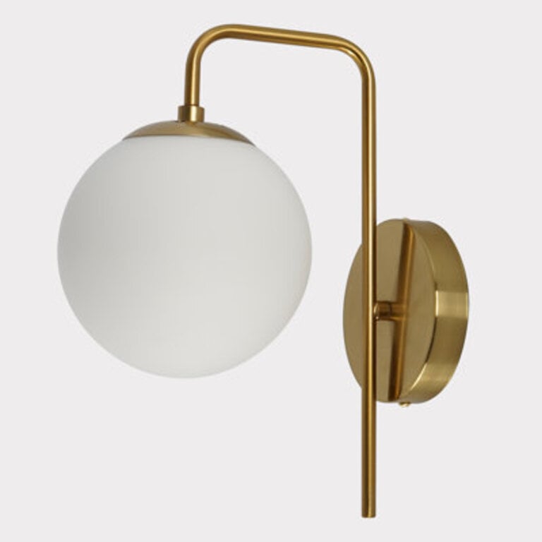 Darienne 1 Light Armed Wall Sconce -Gold White Glass Globe Wall Light