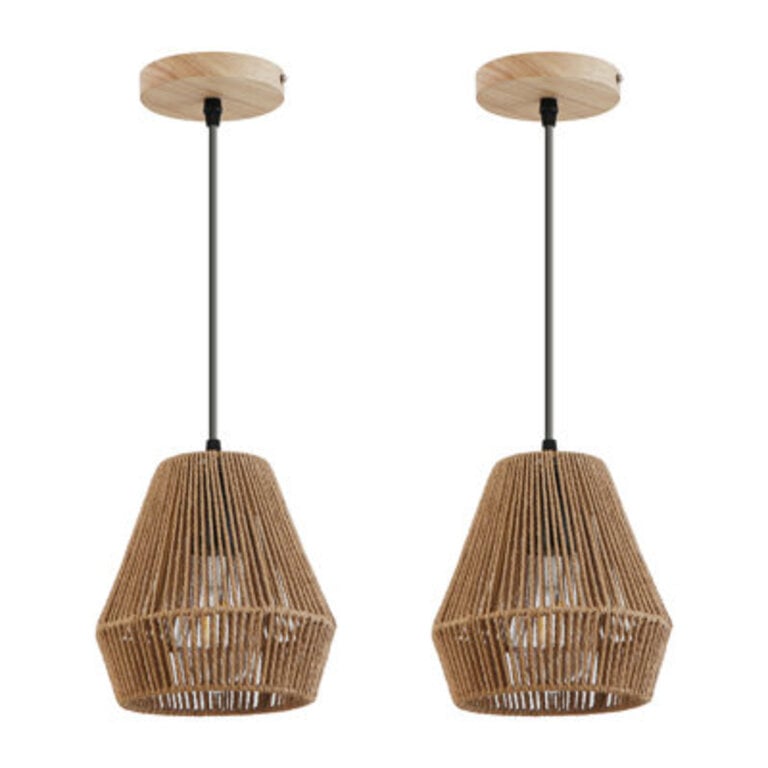 Yingst 787 in 2 Pack Boho Mini Rattan Pendant Light
