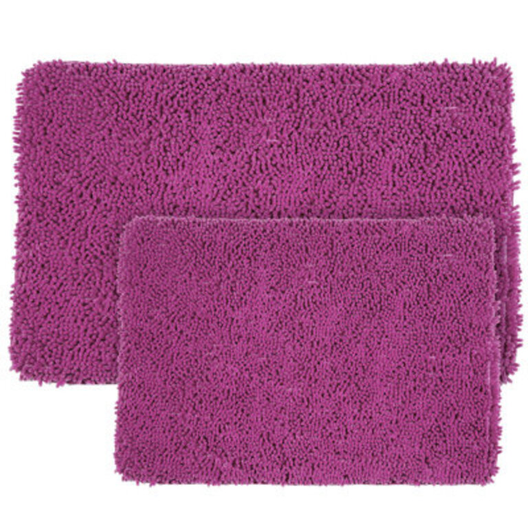 2PC Chenille Bath Mat Set - Memory Foam Bathroom Set with Chenille Top and Non-Slip Base