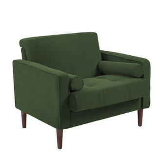 Iliana Upholstered Corduroy Square Arm Tufted Club Chair with 2 Pillows