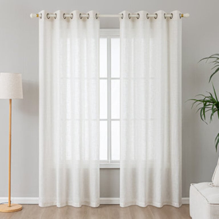 Vollmar Linen Blended Grommet Semi-Sheer Curtain Pair