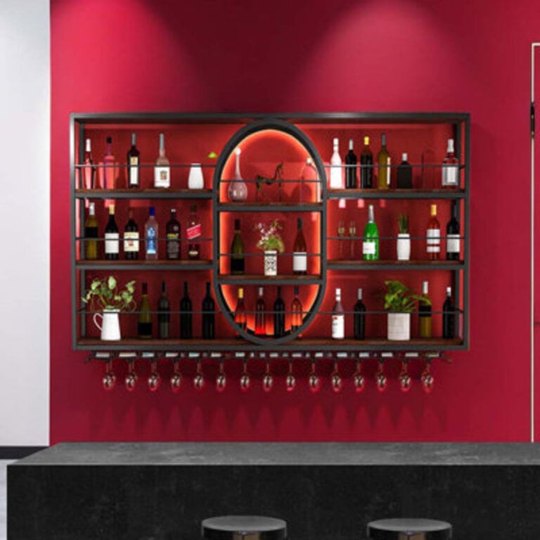 Janayia Wall Mounted Wine Bottle  Glass Rack