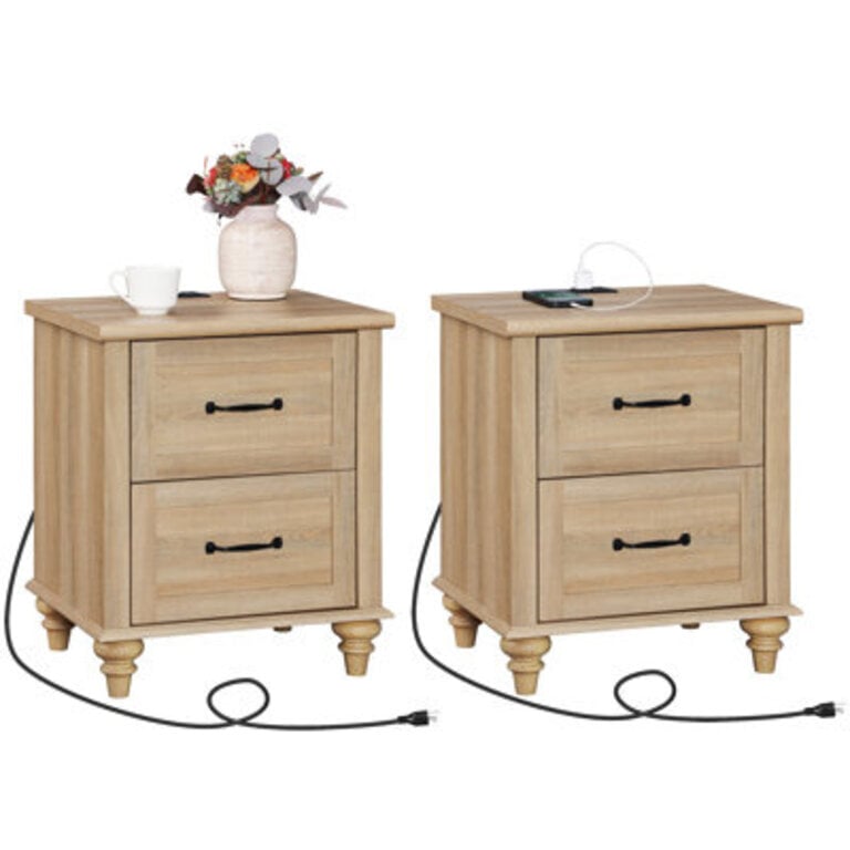 Scarlett Nightstand with Charging Station for Bedroom