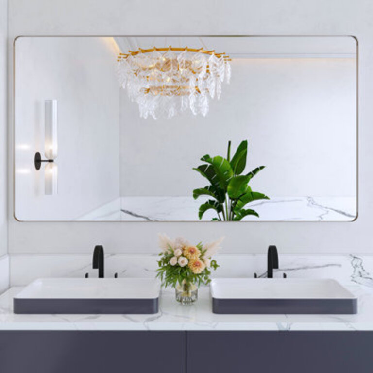 Lesamuel Filleted Corner Wall Mounted Bathroom and Vanity Mirror With Aluminum Frame