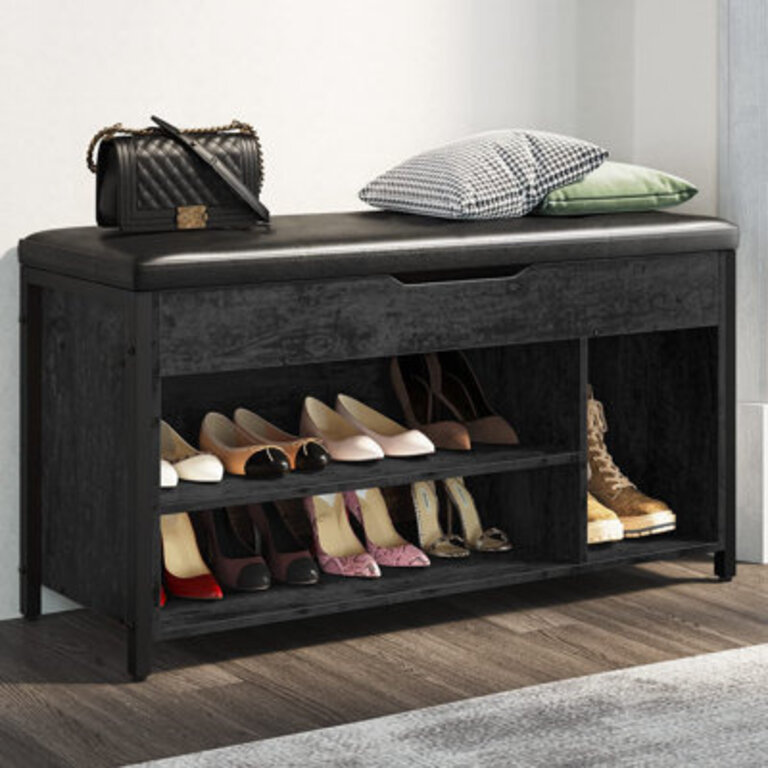 Shoe Storage Bench for Entryway 7 Pair Shoe rack with Hidden Storage 354394 W