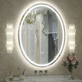 Aevar UL Certified Front  Back Lighted Anti-Fog Tempered Glass Oval BathroomVanity Mirror