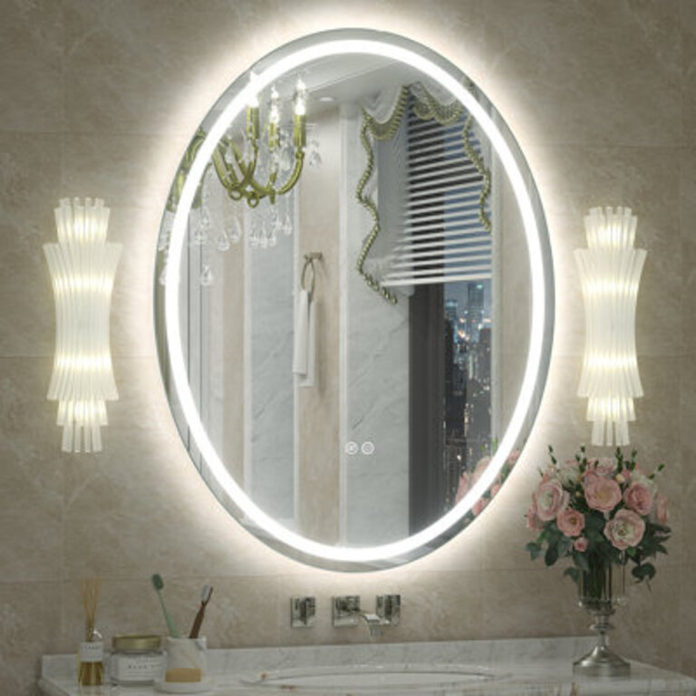 Aevar UL Certified Front  Back Lighted Anti-Fog Tempered Glass Oval BathroomVanity Mirror