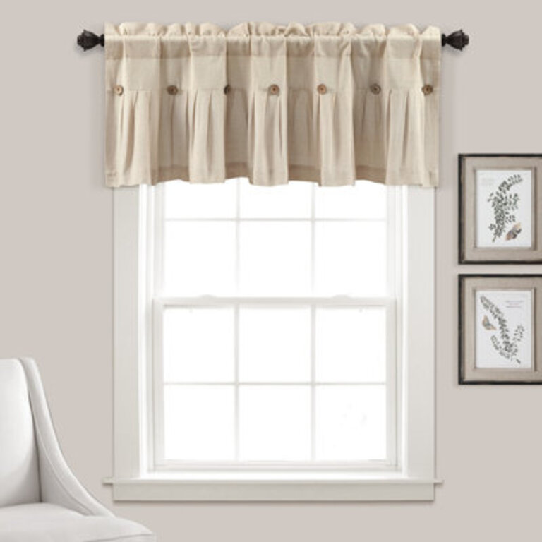 Button Solid Color Cotton Blend Tailored Window Valance