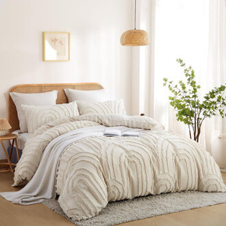 Nayoroom SJT-CRGX Geometric Arch Pattern Tufted Microfiber Duvet Cover Set Beige Boho Luxury Soft