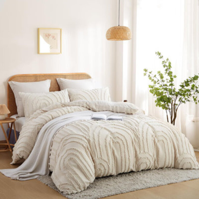 Nayoroom SJT-CRGX Geometric Arch Pattern Tufted Microfiber Duvet Cover Set Beige Boho Luxury Soft