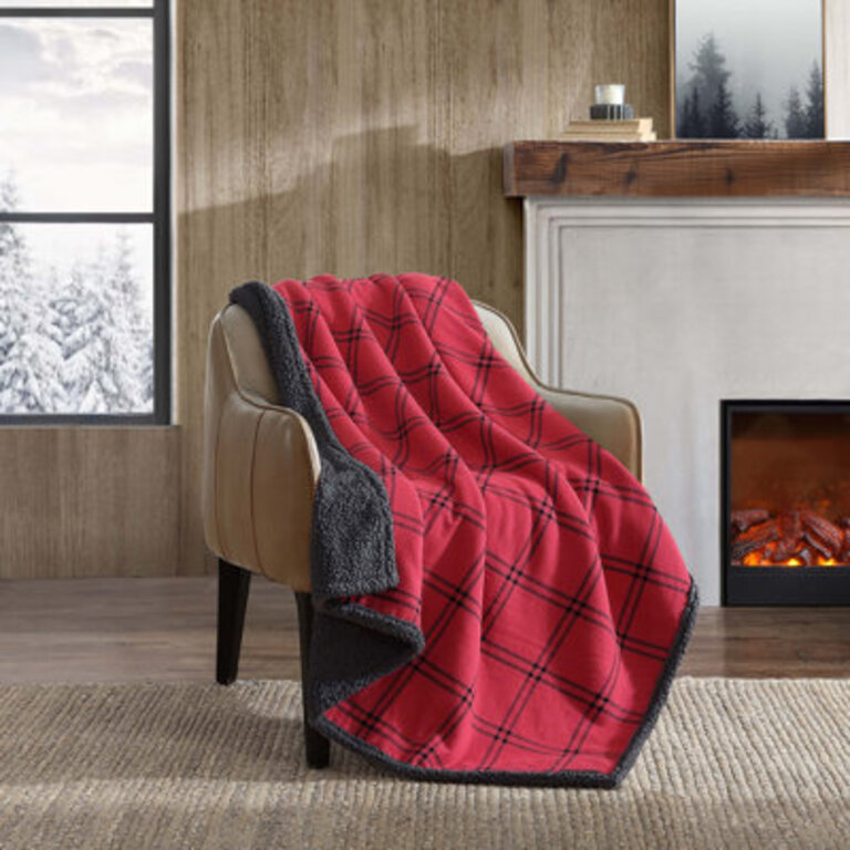 Eddie Bauer Printed FlannelSherpa Throw Blankets