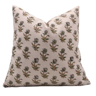 Fabdivine Block Print Duck Canvas  Throw Pillow Covers Handmade  Coastal Tulip Brown