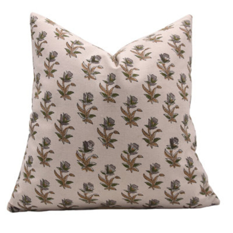 Fabdivine Block Print Duck Canvas  Throw Pillow Covers Handmade  Coastal Tulip Brown