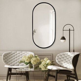 Stavya 36H x 18W Modern Minimalist Wall Mounted Oval Vanity Metal Mirror