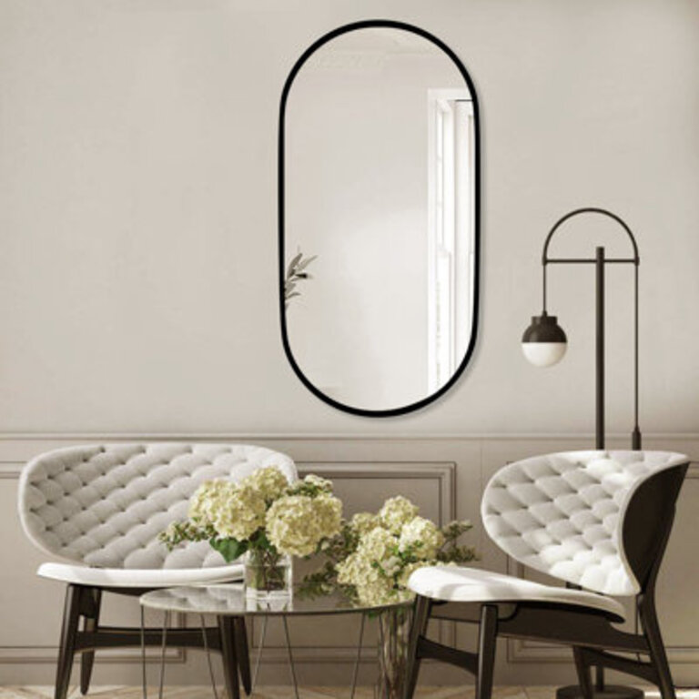 Stavya 36H x 18W Modern Minimalist Wall Mounted Oval Vanity Metal Mirror