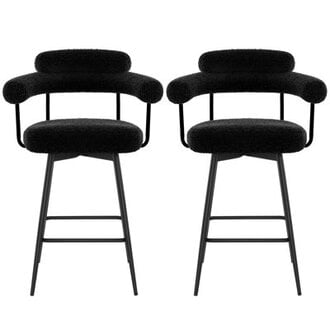 Kiylan Swivel Upholstered 267 SherpaLinen Counter Stool with Curved Wing Back and Metal Frame