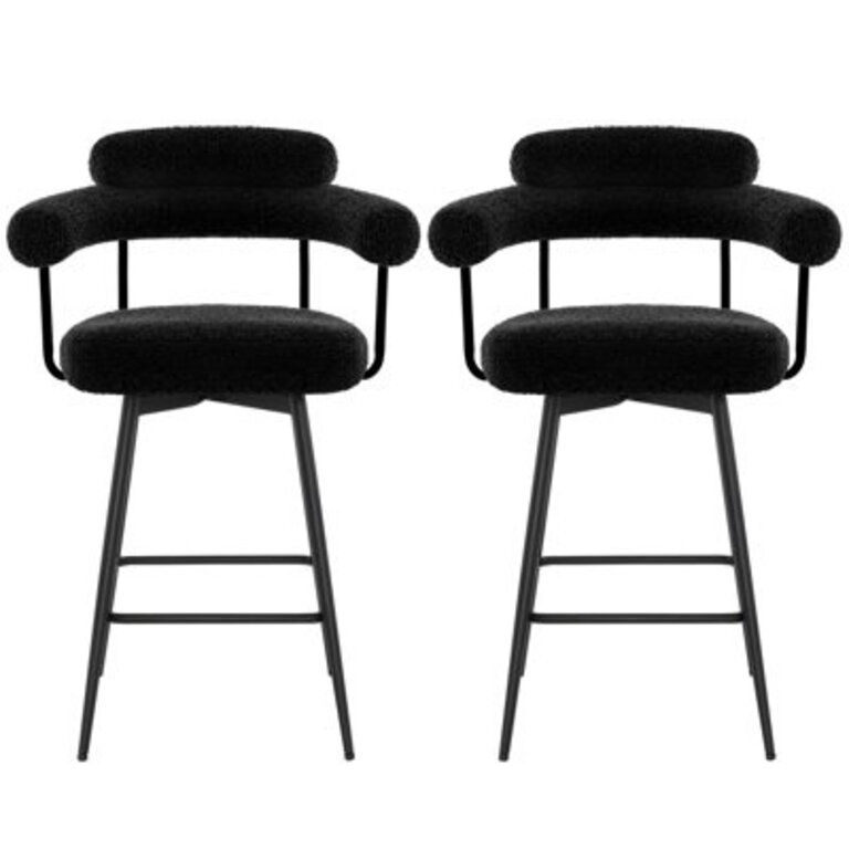 Kiylan Swivel Upholstered 267 SherpaLinen Counter Stool with Curved Wing Back and Metal Frame