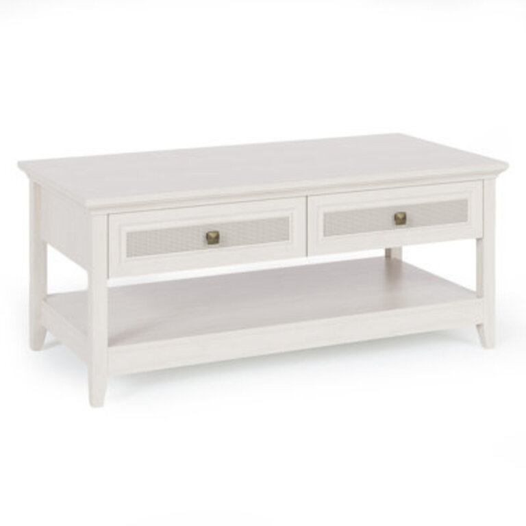 Raby 44 Boho Coffee Table with 2 Natural Rattan Drawers and Storage