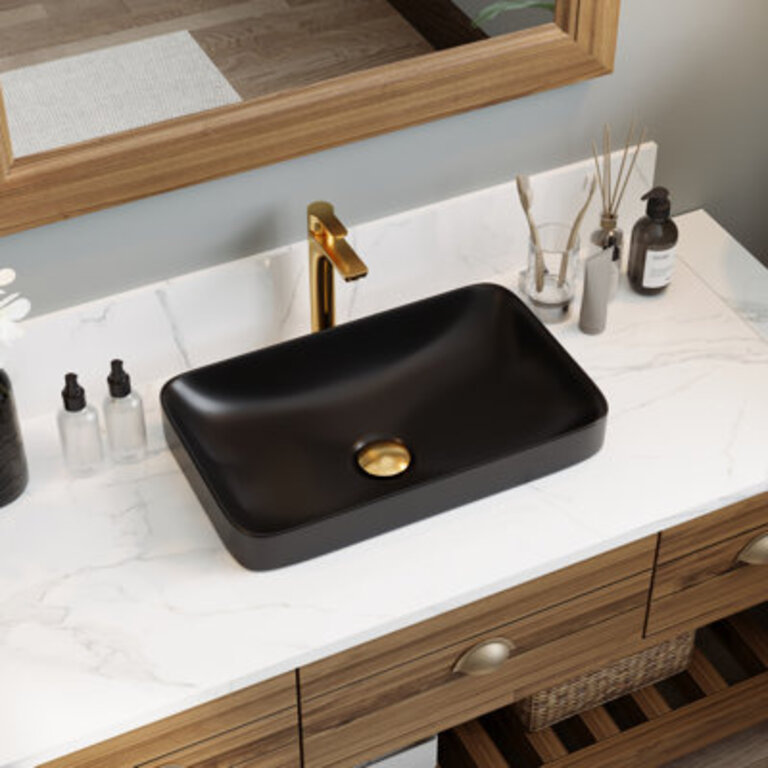 DeerValley Ally 19 x 12 Drop-In Bathroom Sink Semi-Recessed Vessel Sink Rectangular Above Counter Basin