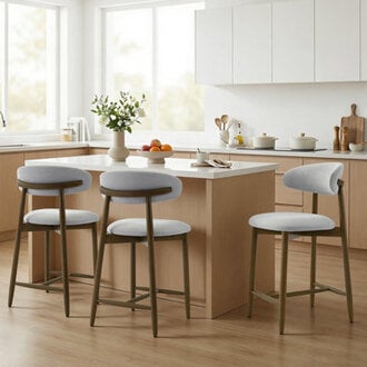 25 Upholstered Counter Stool with Curved Back and Solid Wood Base