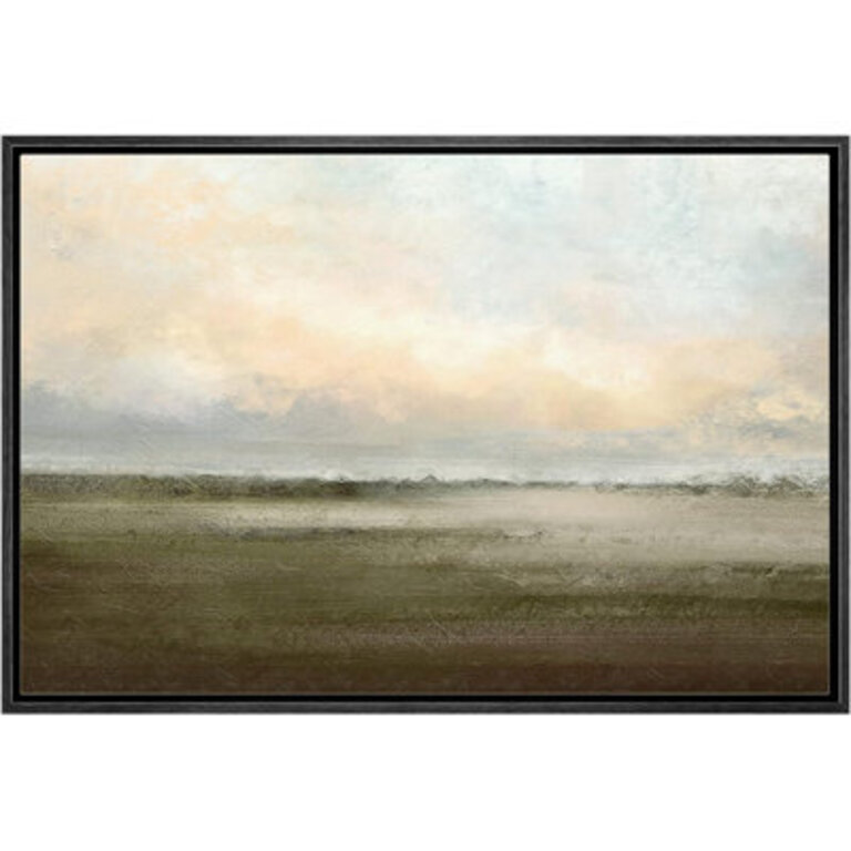 Muted Green Sunrise French Country Landscape Rustic Neutral Large Framed Canvas Print Wall Art Work