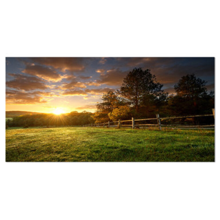 Fenced Ranch at Sunrise Photographic Print