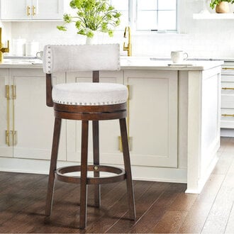 Swivel Upholstered  Counter Bar Stool with Solid Wood Frame