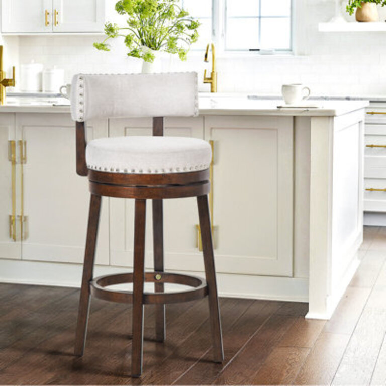 Swivel Upholstered  Counter Bar Stool with Solid Wood Frame