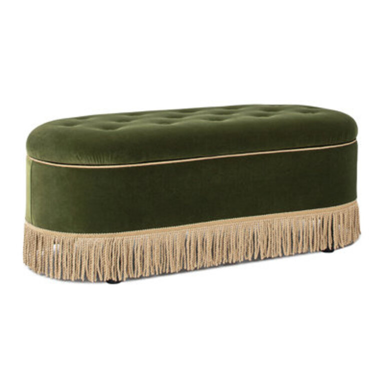 Oval Tufted Bullion Fringe Storage Bench