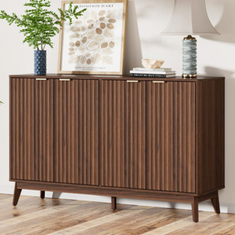 Seyla 55 Sideboard with Solid Wood Legs  2 Adjustable Shelves Four Curved Fluted Door