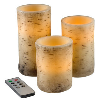 3 Pieces Scented Flameless Candles - Faux Birch Bark LED Candles with Remote