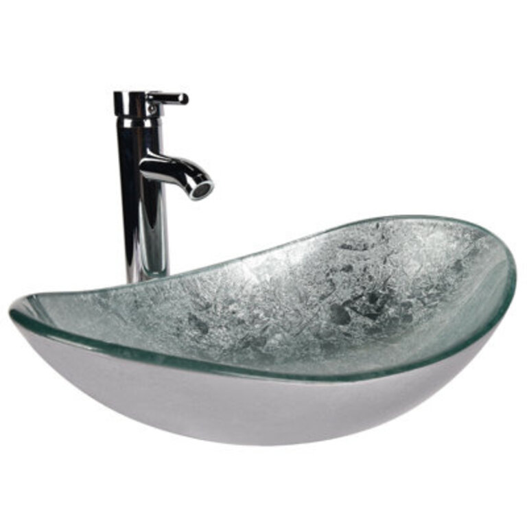 Wade Logan Beyo 21 Tempered Glass Oval Bathroom Sink with Faucet
