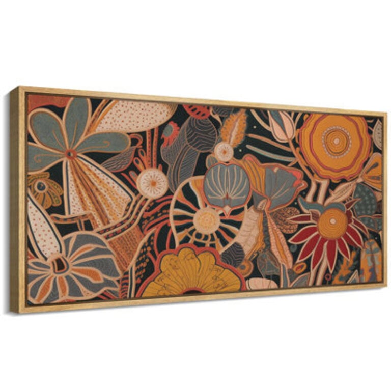 Abstract Botanical  Extra Large Abstract Floral And Fauna Vibrant Bohemian Garden Retro Fine Art Decorative Colorful