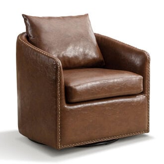 Kasia 278 Wide Luxe Soft Swivel Arm Barrel Chair with Nailhead Trim and Removable Cushion