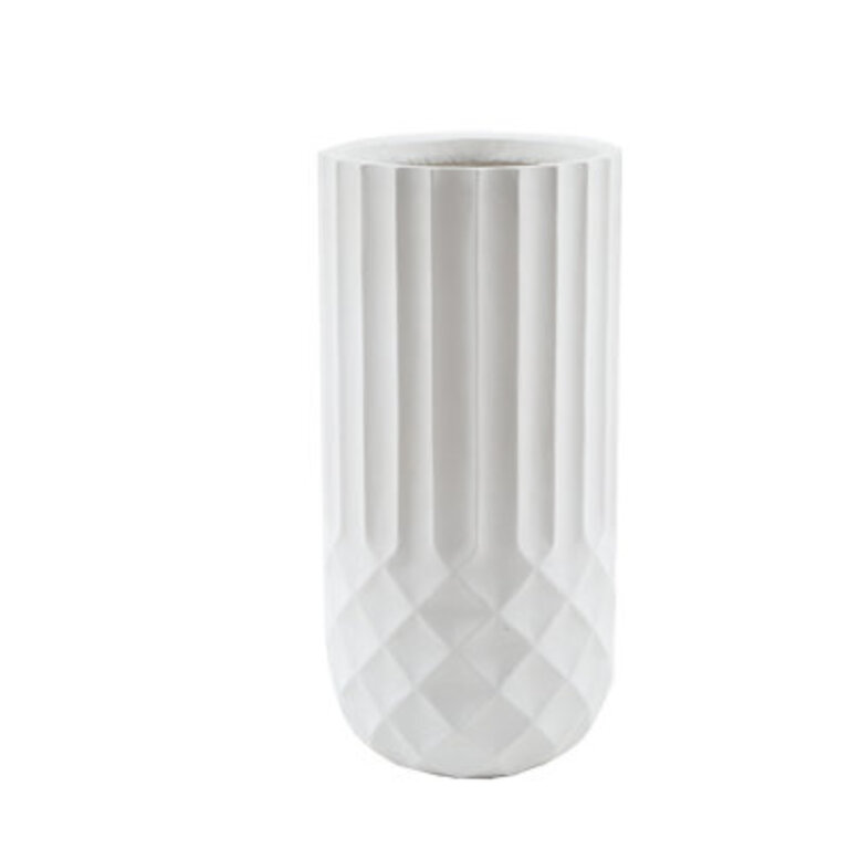 Handmade White Geometric Fiber Stone Round Tall Pot Planters