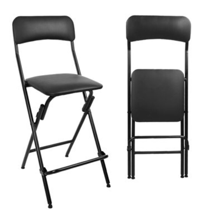 Upholstered Padded Folding Bar Stools with Footrest 24inch Seat Height