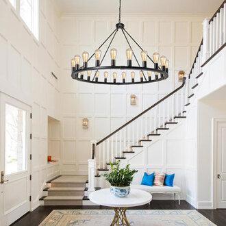 Costachi 24-Light Wagon Wheel Chandelier 47-Inch Round Farmhouse Chandelier Extra Large for High Ceilings Bulbs not included