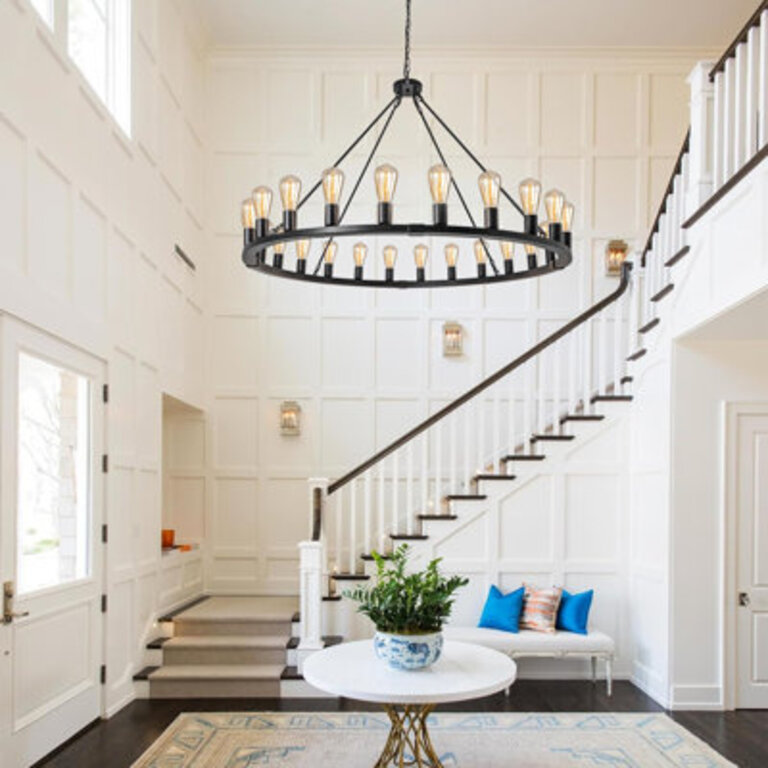 Costachi 24-Light Wagon Wheel Chandelier 47-Inch Round Farmhouse Chandelier Extra Large for High Ceilings Bulbs not included