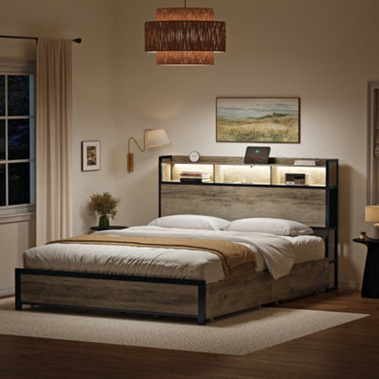 Antioch Bed Frame with Charging Station and LED Light