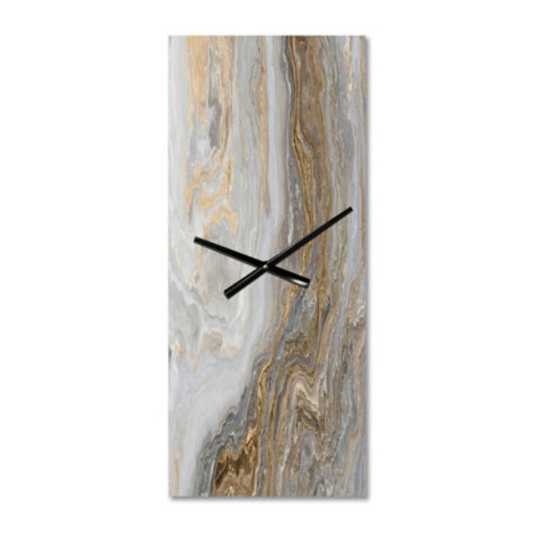 White Marble with Curley Gray and Gold Veins - Glam Metal Wall Clock