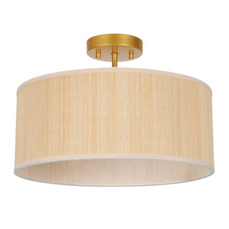4-Light Dimmable Rattan Drum Shade Semi Flush Mount Ceiling Light with Gold Finish