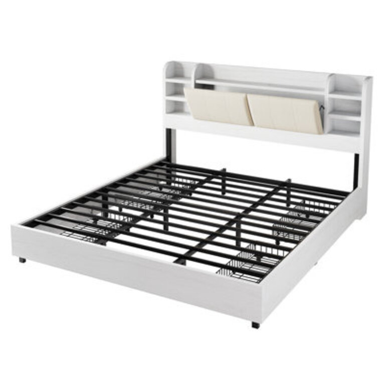 472 Bookcase Upholstered Bed Frame with 4 Storage Drawers