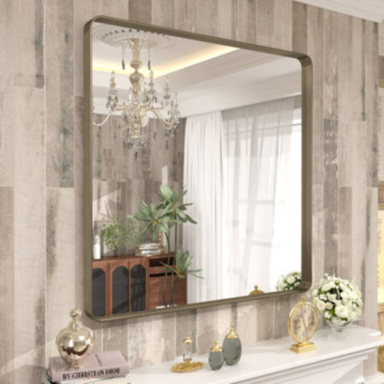 Aevar Tempered Glass and Aluminum Alloy Framed French Cleat Mounted Wall Mirror