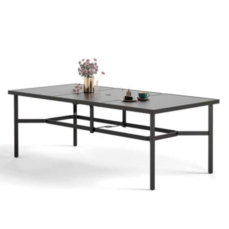 Rectangular Metal Outdoor Dining Table With Umbrella Hole  393 in W 826 in D