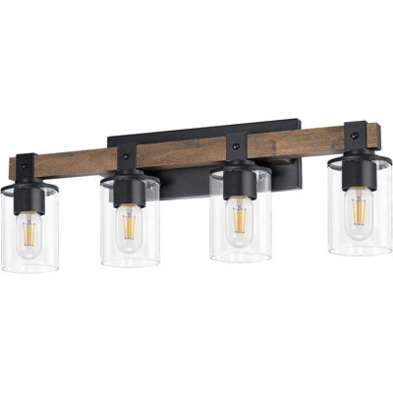 Livi Wooden Bathroom Vanity Light with Clear Glass Shade