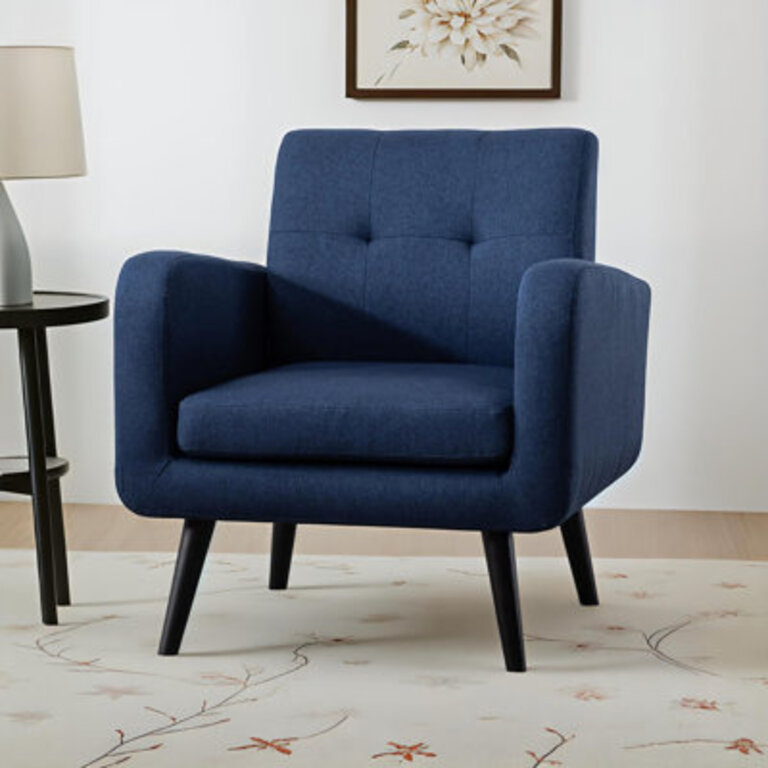 Almeda 2975 W Tufted Polyester Armchair with Solid Wood Legs