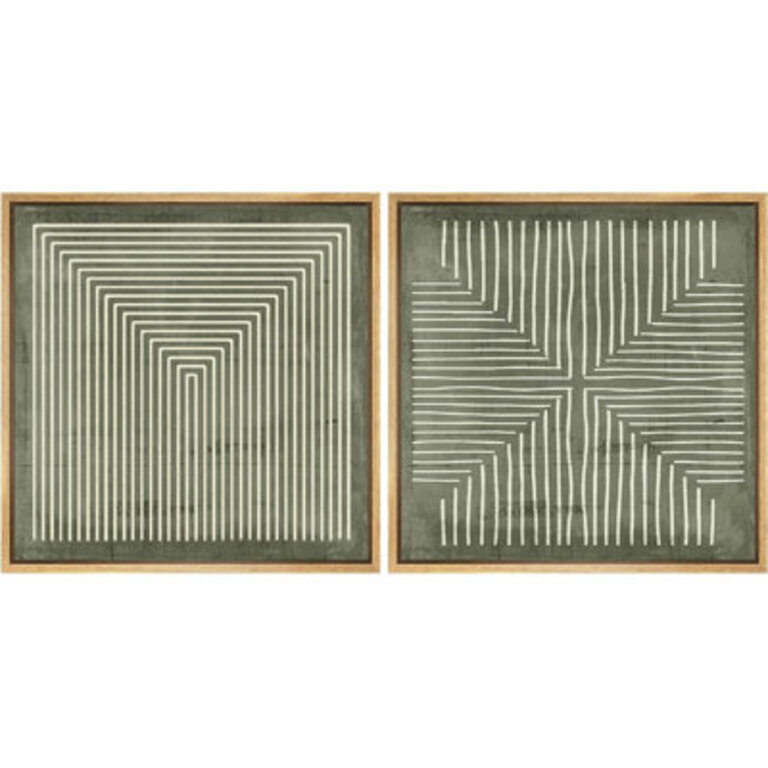 Geometric Line Pattern Wall Decor - Minimalist Neutral Abstract Artwork - Framed Canvas Master Bedroom Wall Art Work 2 Pieces Print