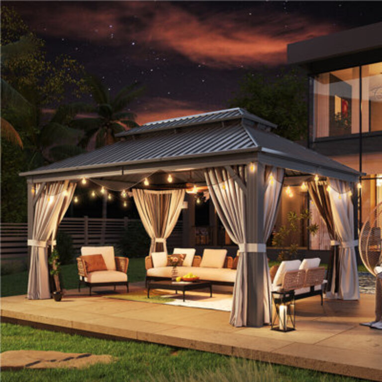16 Ft W X 12 Ft D Metal Patio Gazebo