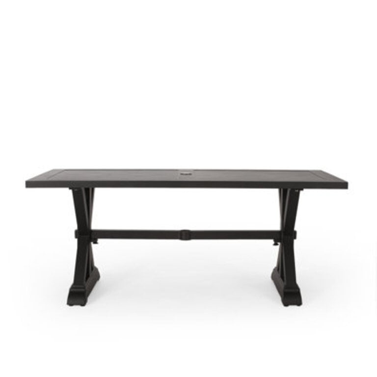 Rectangular Metal Outdoor Dining Table With Umbrella Hole  7050 in W 3075 in D