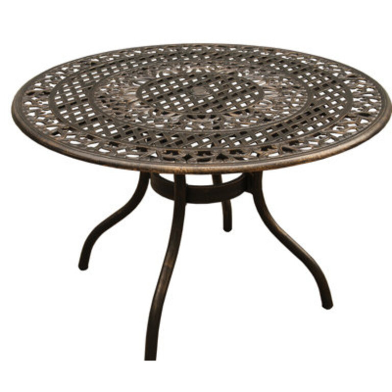 Nicola Round Metal Outdoor Dining Table With Umbrella Hole  48 in W 48 in D